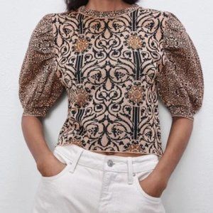 Zara | Balloon Sleeve Jacquard Knit Top